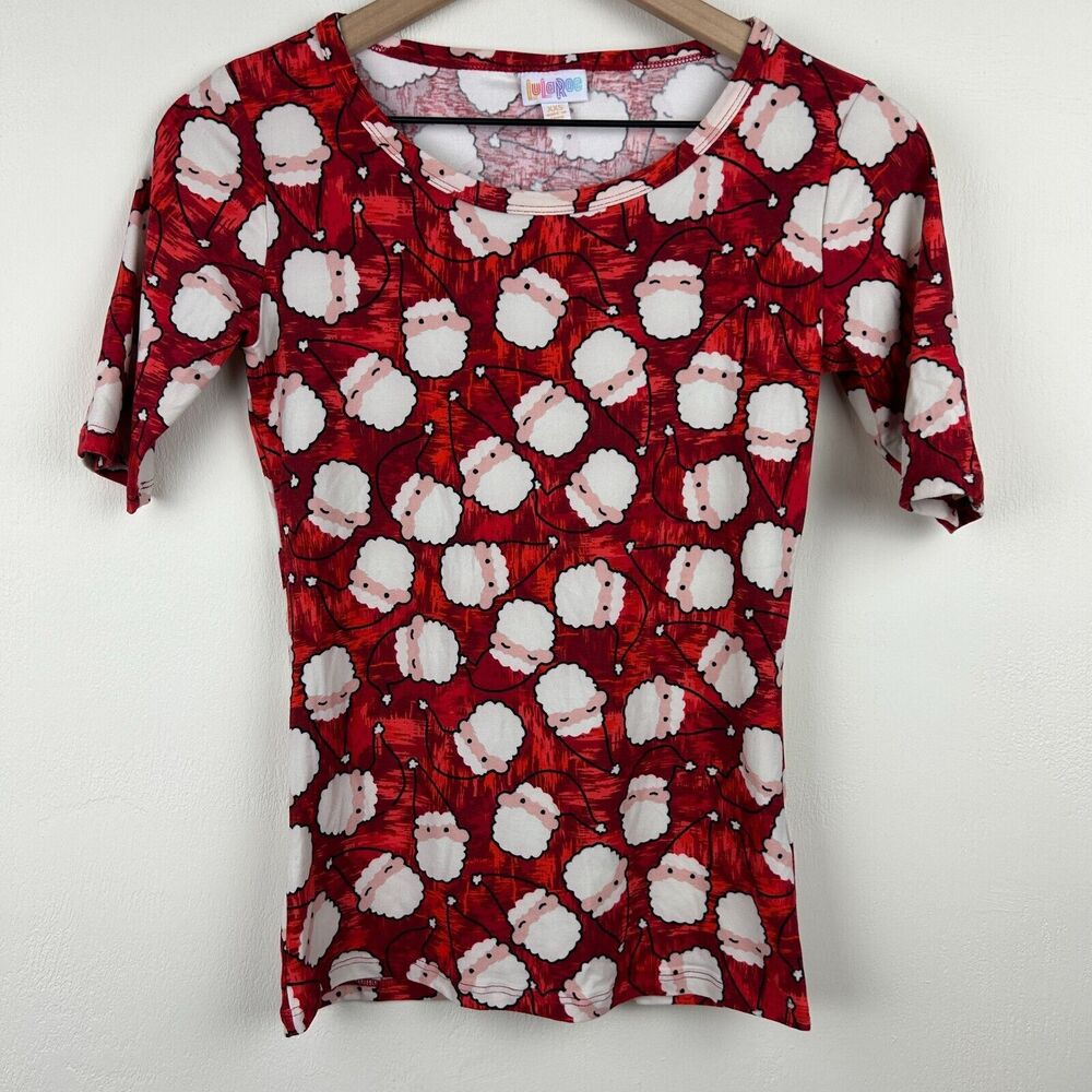 LuLaRoe Gigi Shirt Womens XXS Red Santas Christmas Santa Hats Holiday Ladies